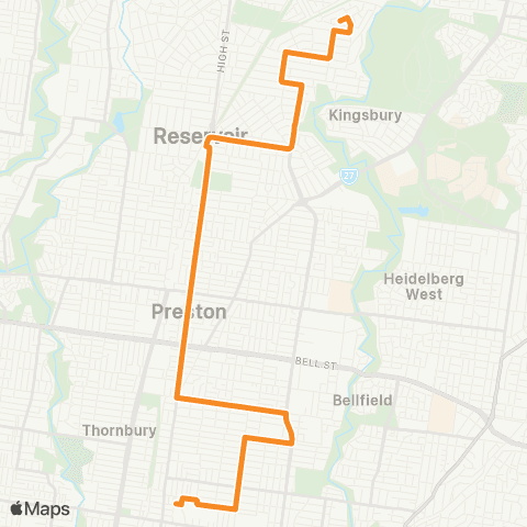 PTV - Public Transport Victoria North East Reservoir - Northcote Plaza map