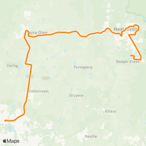 PTV - Public Transport Victoria Lilydale - Healesville map