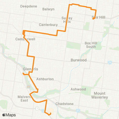 PTV - Public Transport Victoria Box Hill Station - Chadstone SC map