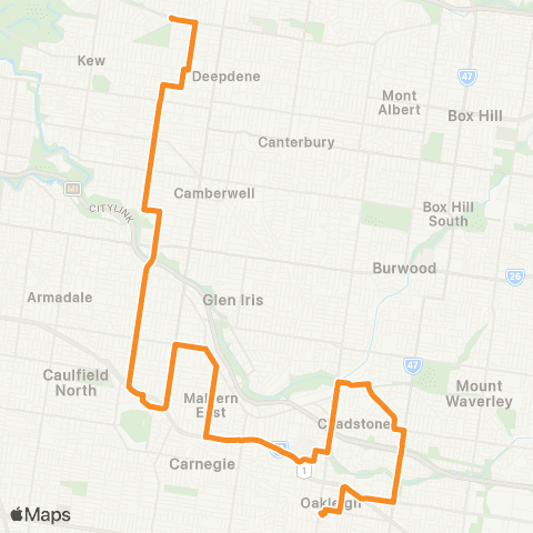 PTV - Public Transport Victoria Oakleigh - Kew map