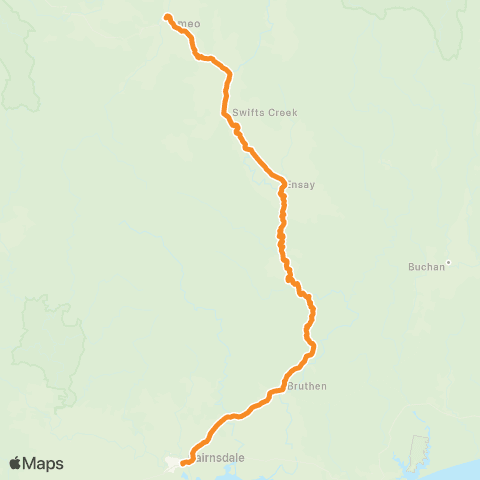 Victoria Regional Buses Omeo - Bairnsdale via Bruthen, Swifts Creek map