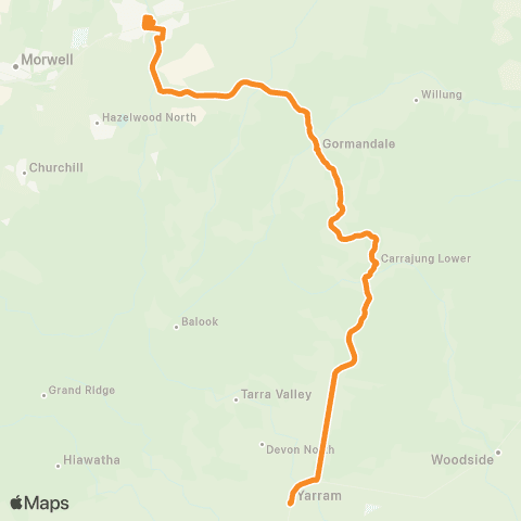 Victoria Regional Buses Yarram - Traralgon via Gormandale map