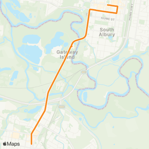 Victoria Regional Buses Albury via Gateway Island map