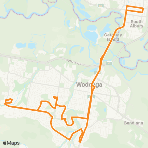 Victoria Regional Buses Albury via Birallee Shopping Centre map