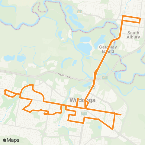 Victoria Regional Buses Albury via Birallee Shopping Centre map