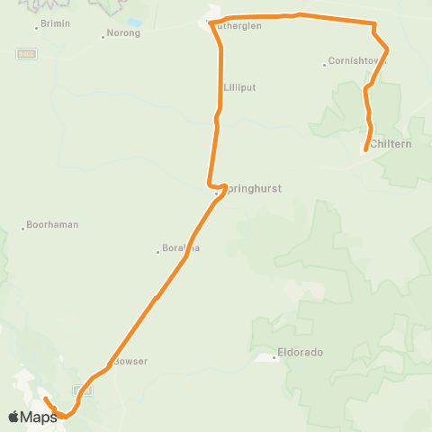 Victoria Regional Buses Chiltern - Wangaratta via Springhurst, Rutherglen map