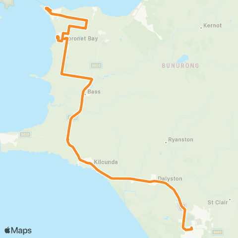 Victoria Regional Buses Wonthaggi - Coronet Bay / Corinella via Corinella, Anderson map