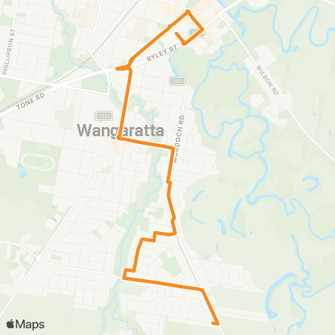 Victoria Regional Buses Yarrunga - Wangaratta via Murdoch Rd map