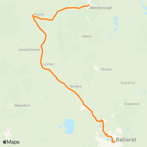 Victoria Regional Buses Bendigo - Ballarat via Maryborough map