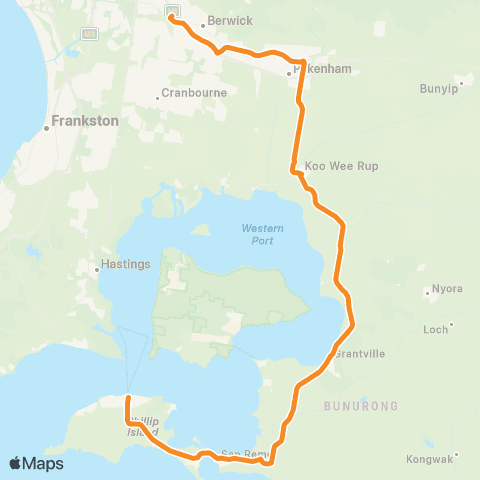 Victoria Regional Buses Fountain Gate - Cowes via San Remo, Pakenham map