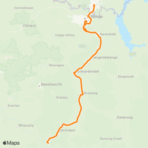 Victoria Regional Buses Albury - Myrtleford via Wodonga map