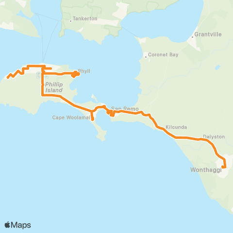 Victoria Regional Buses Cowes - Wonthaggi via Anderson, San Remo map
