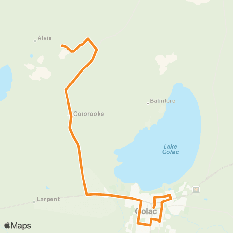 Victoria Regional Buses Alvie - Colac via Coragulac map