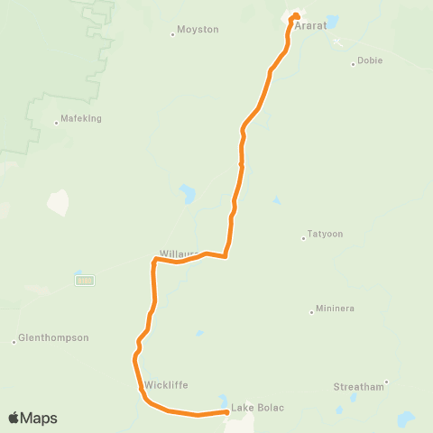 Victoria Regional Buses Ararat - Lake Bolac via Willaura map