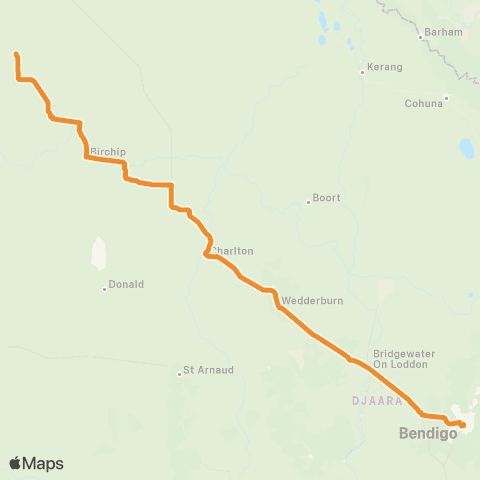 Victoria Regional Buses Woomelang - Bendigo via Wedderburn, Charlton, Birchip map