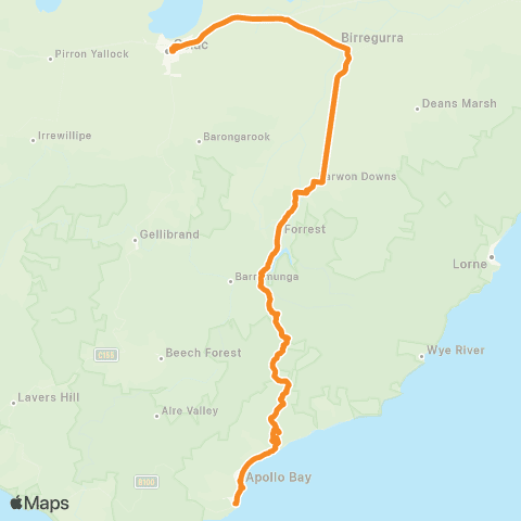Victoria Regional Buses Marengo - Colac via Forrest, Skenes Creek, Apollo Bay map