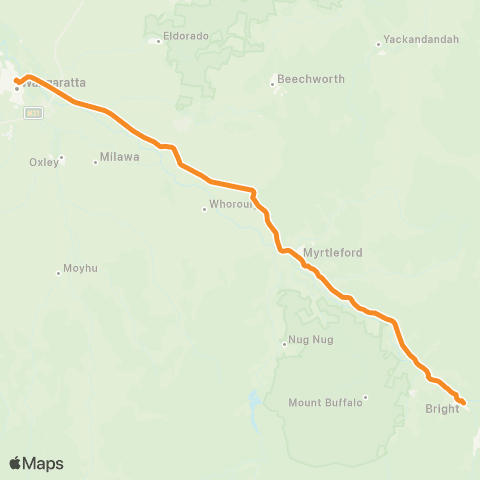 Victoria Regional Buses Bright - Wangaratta via Bright map