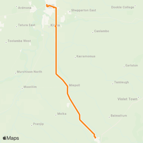 Victoria Regional Buses Euroa - Shepparton via Kialla map