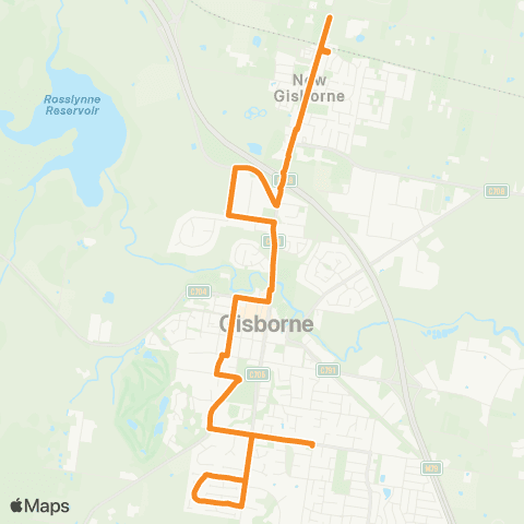 Victoria Regional Buses Willowbank Rd - Gisborne Sta via Town Ctr map