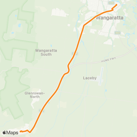 Victoria Regional Buses Wangaratta - Glenrowan via Wangaratta map