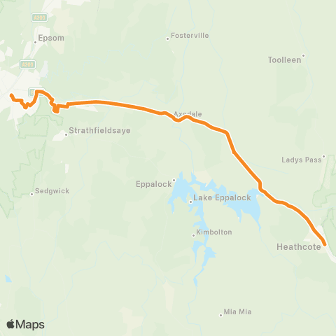 Victoria Regional Buses Heathcote - Bendigo via Junortoun, Axedale, Knowsley map