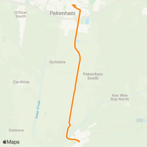 Victoria Regional Buses Pakenham - Koo Wee Rup via Pakenham map