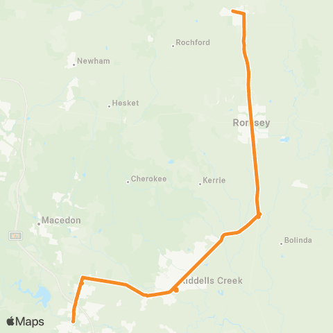 Victoria Regional Buses Lancefield - Gisborne Town Ctr via Lancefield map