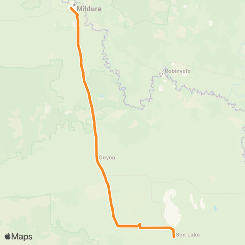Victoria Regional Buses Mildura - Sea Lake via Ouyen map