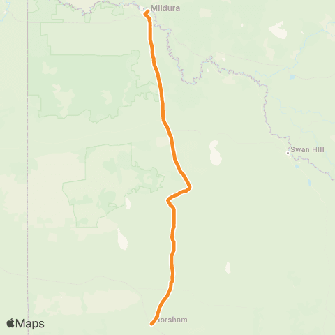 Victoria Regional Buses Horsham - Mildura via Ouyen, Warracknabeal map