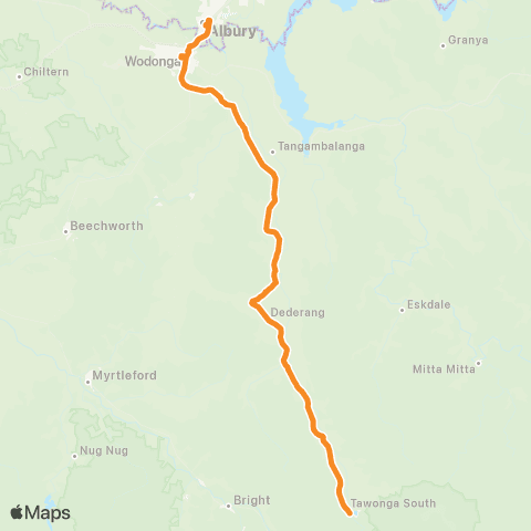 Victoria Regional Buses Mt Beauty - Albury via Baranduda, Kergunya, Tawonga S map