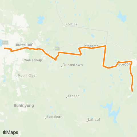Victoria Regional Buses Mt Egerton - Ballarat via Gordon map
