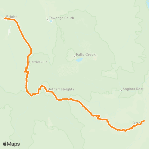 Victoria Regional Buses Bright - Omeo via Hotham Heights map
