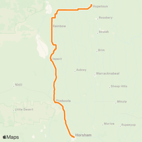 Victoria Regional Buses Hopetoun - Horsham via Dimboola, Rainbow map