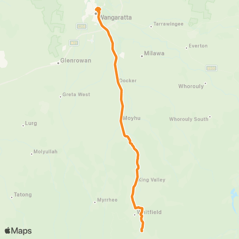 Victoria Regional Buses Cheshunt - Wangaratta via Wangaratta - Whitfield Rd map