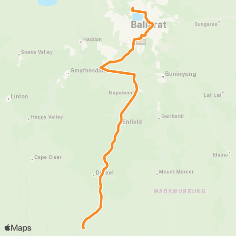 Victoria Regional Buses Ballarat - Rokewood via Dereel, Enfield, Napoleons map