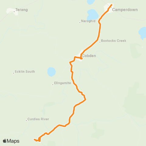 Victoria Regional Buses Timboon - Camperdown via Camperdown - Cobden Rd map