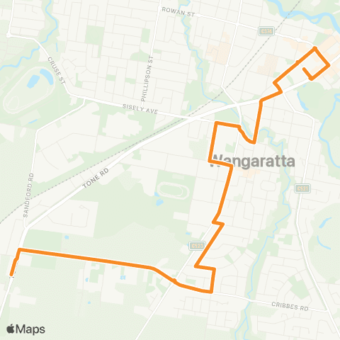 Victoria Regional Buses Yarrunga - Wangaratta via Mason St map