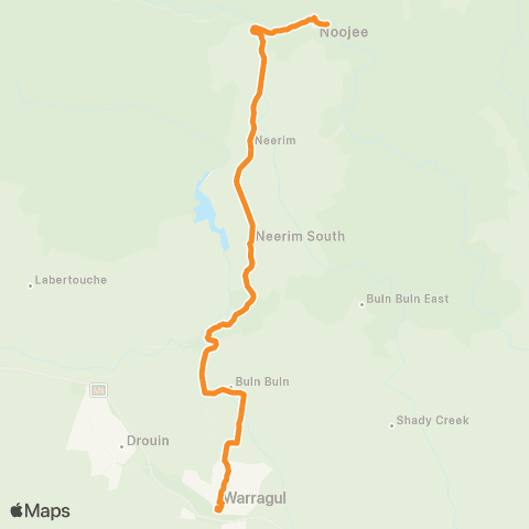 Victoria Regional Buses Noojee - Warragul Station via Buln Buln map