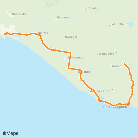 Victoria Regional Buses Timboon - Warrnambool via Port Campbell map