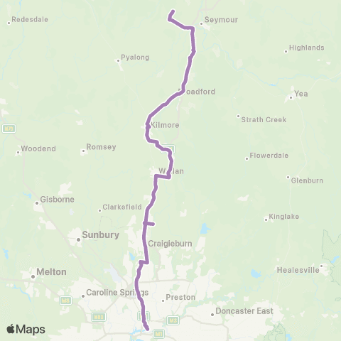 PTV - Public Transport Victoria Albury - Melbourne via Seymour map