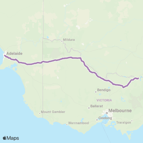 PTV - Public Transport Victoria Warrnambool - Melbourne via Ararat & Hamilton map
