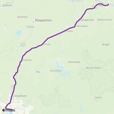 V/Line Albury - Melbourne via Seymour map