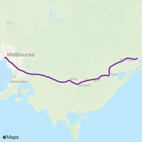 V/Line Bairnsdale - Melbourne via Traralgon & Sale map