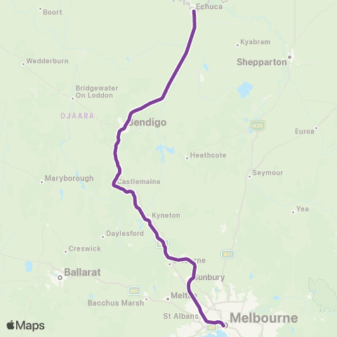 V/Line Echuca / Moama - Melbourne via Bendigo Or Heathcote map