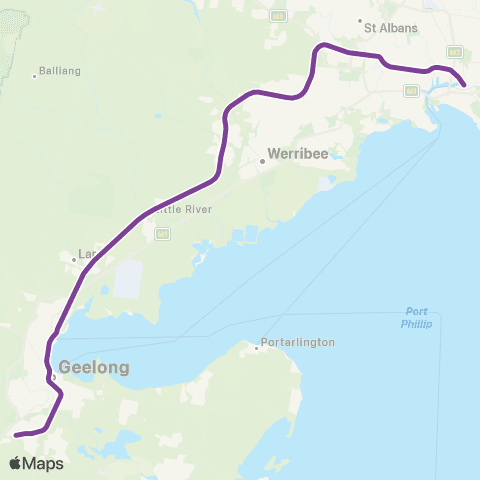 V/Line Geelong - Melbourne via Geelong map