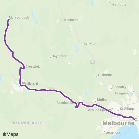 V/Line Maryborough - Melbourne via Ballarat map