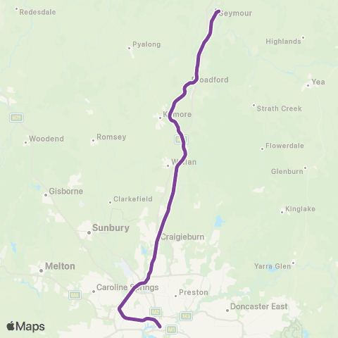 V/Line Seymour - Melbourne via Broadmeadows map