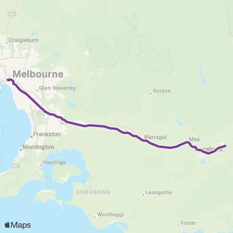 V/Line Traralgon - Melbourne via Pakenham, Moe & Morwell map
