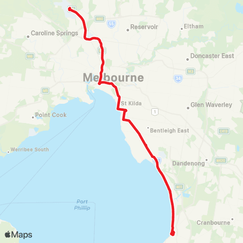 SkyBus Frankston - Melbourne Airport map