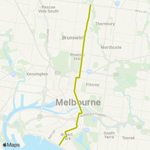 PTV - Public Transport Victoria South Melbourne Beach - East Coburg map